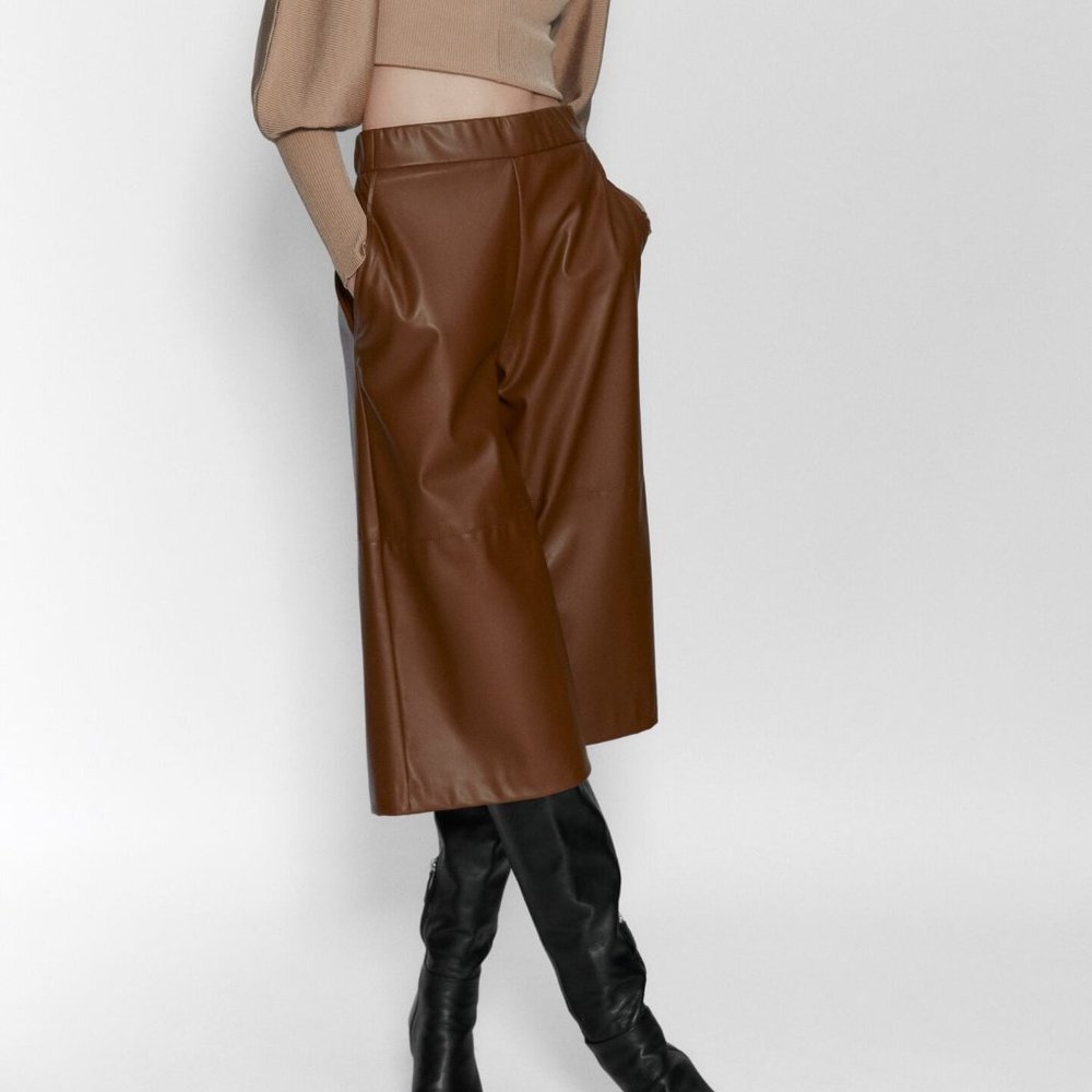 Zara Faux Leather Long Shorts - Picture 1 of 8